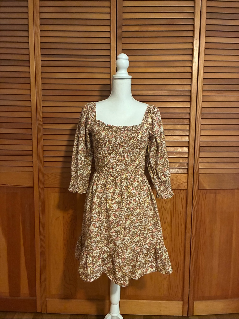 Floral Smocked Mini Dress in Brown